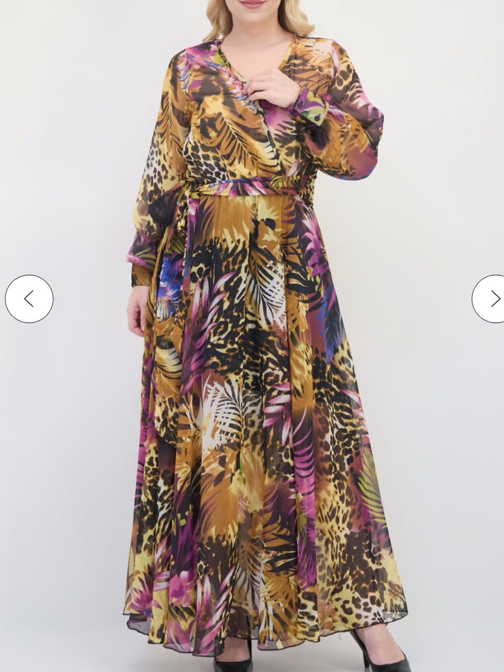 Floral Wrap Maxi Dress in Mustard & Purple